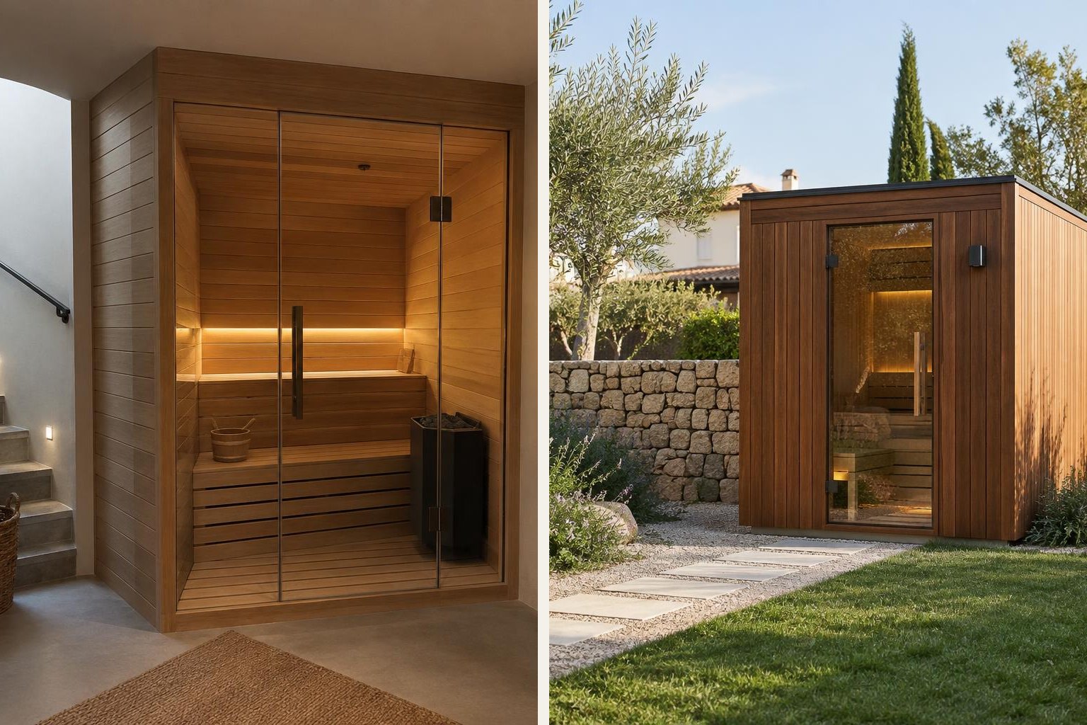 Comparativa: sauna interior en un sótano y sauna exterior en un jardín